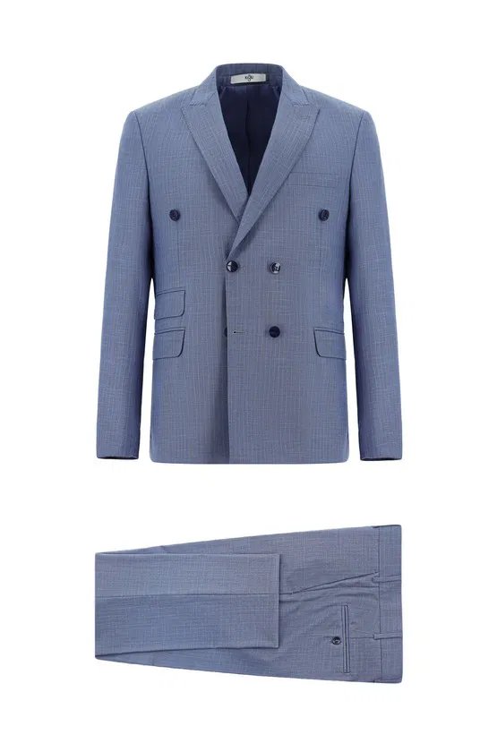 Mavi Regular Fit Çizgili Kruvaze Takım Elbise