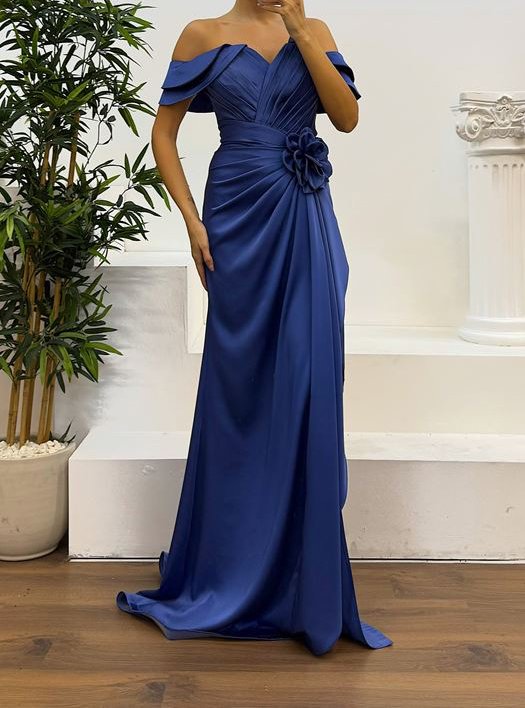 INDIGO KAYIK YAKA GÜL DETAY ABİYE ELBİSE