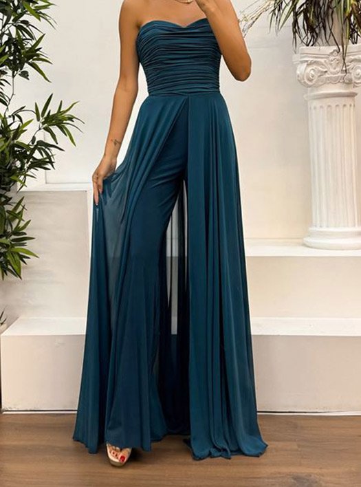 PETROL STRAPLEZ DRAPELİ ABİYE TULUM