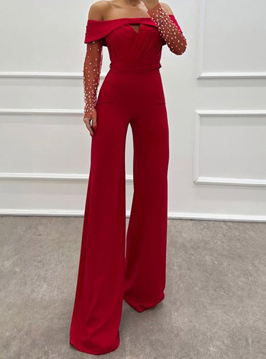 KIRMIZI KAYIK YAKA KOLLARI TÜL TASARIM TULUM