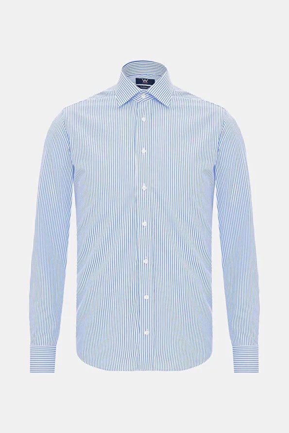 BEYAZ UZUN KOLLU ÇİZGİLİ DESENLİ GÖMLEK