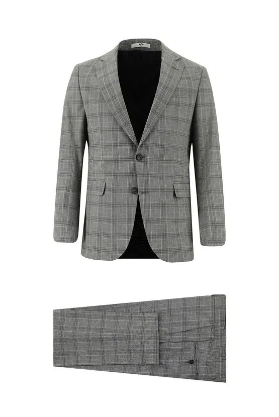 Orta Gri Klasik Ekose Takım Elbise