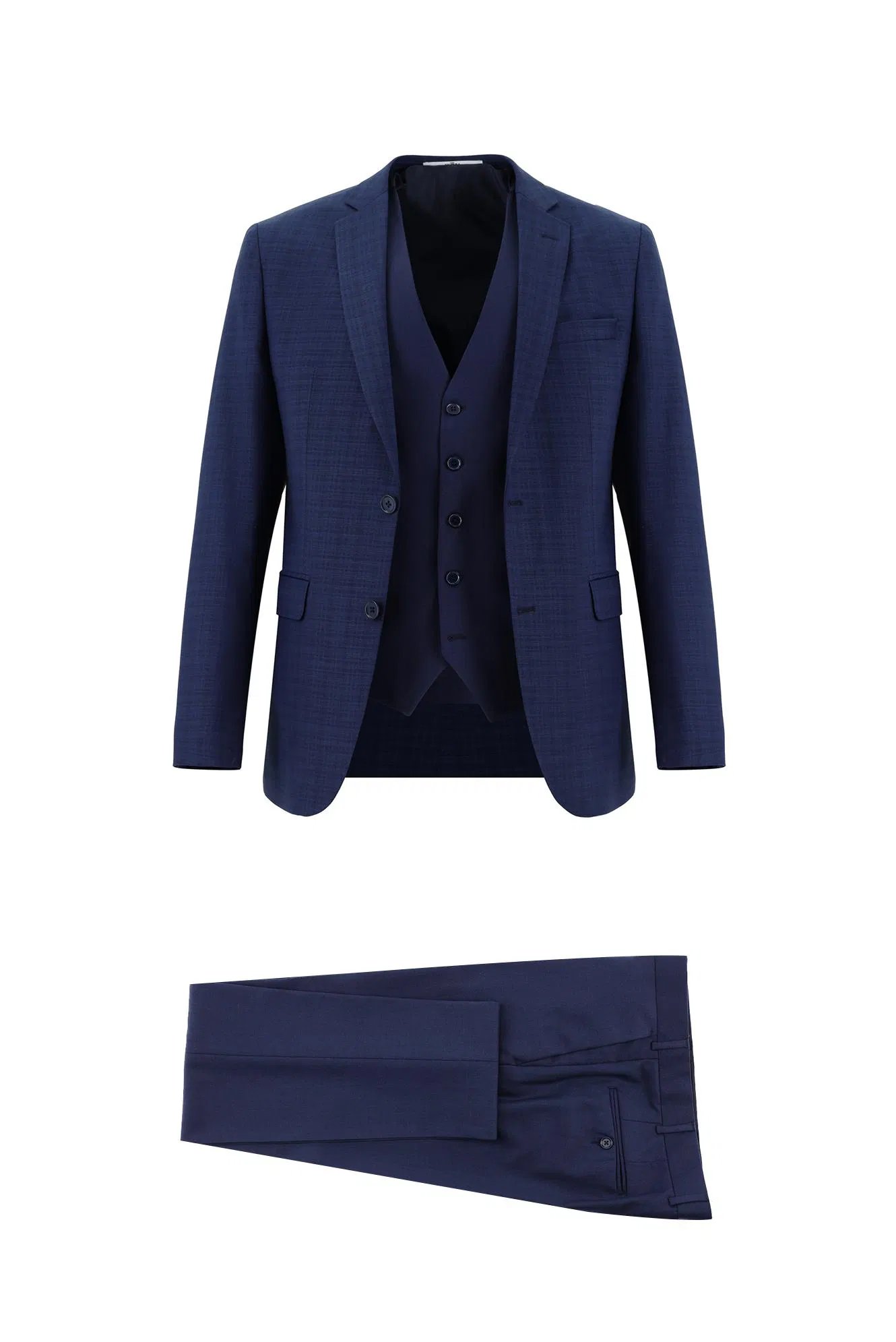 Orta Lacivert Super Slim Fit Ekstra Dar Kesim Kombinli Yelekli Takım Elbise