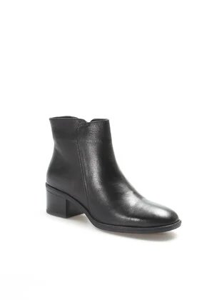 Hakiki Deri Kadın Klasik Bot - Siyah